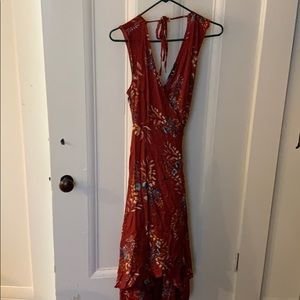 Lulus wrap around floral cranberry dress
